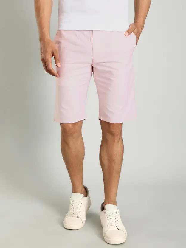 Indian Terrain Men's Slim Fit Solid Pink Shorts
